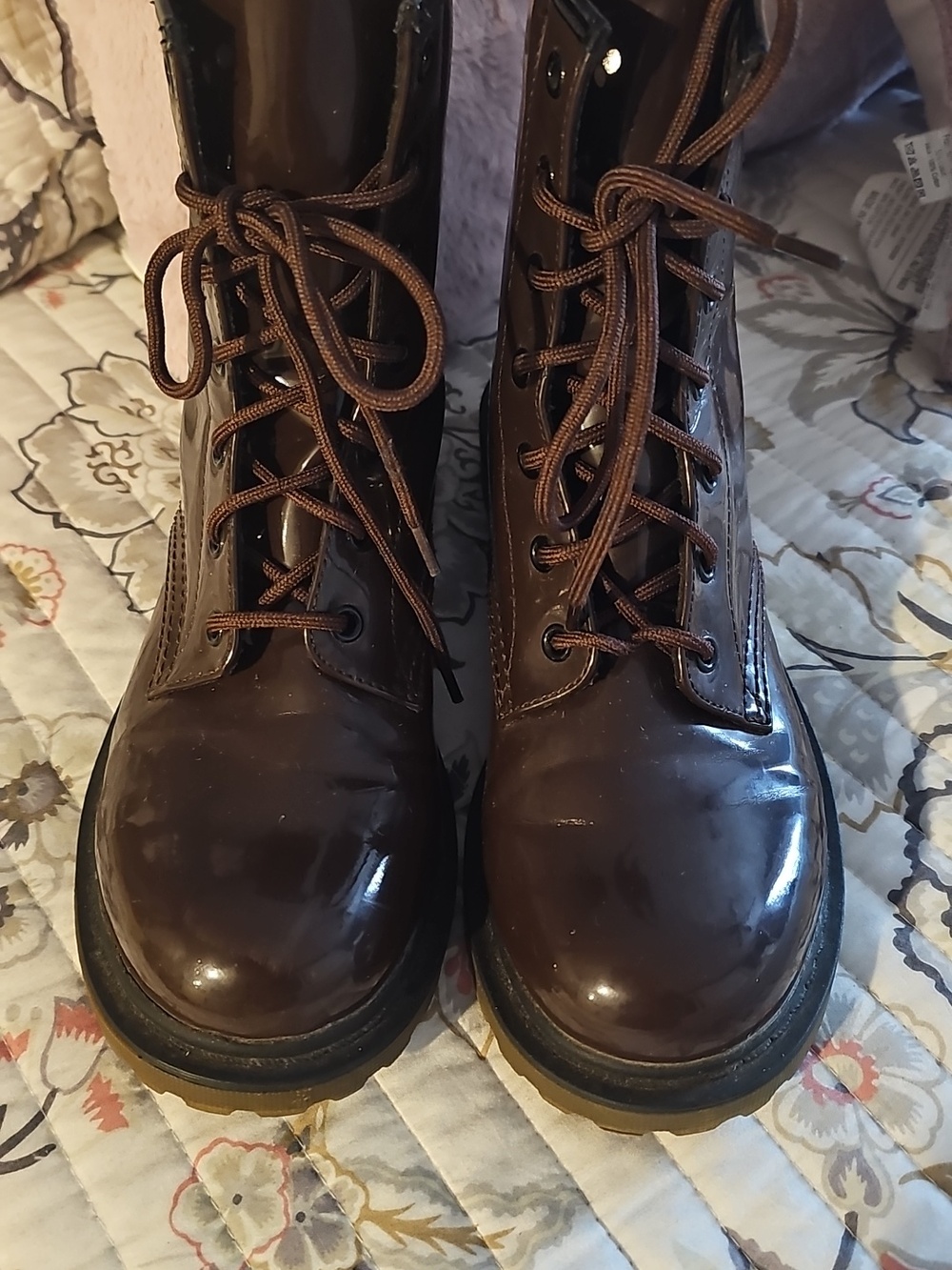 Milatary Style Brown Patent Leather Boot 9 - Picture 2 of 8